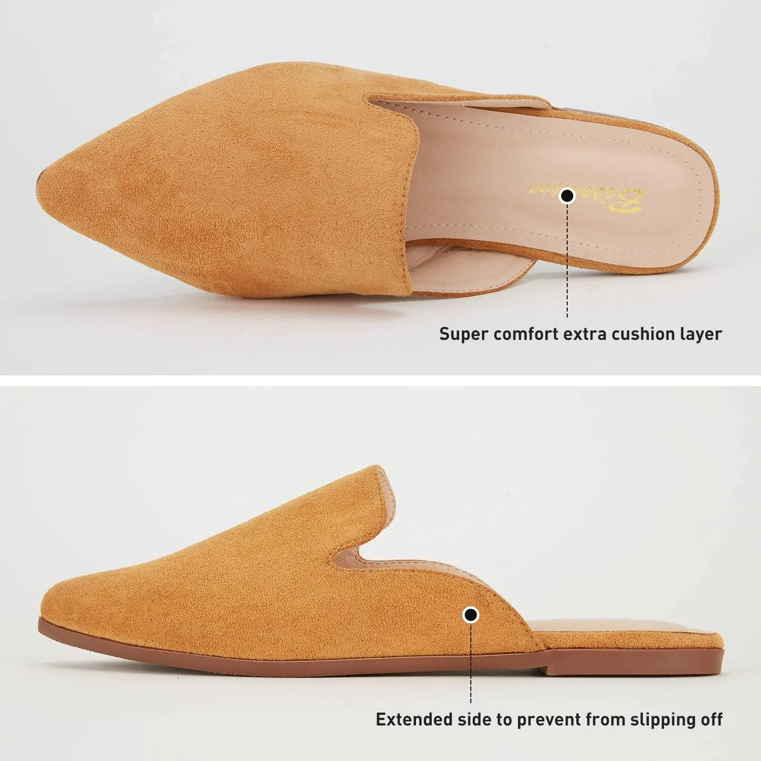 Mules for Women Flats Pointed Toe Slip On Slides Loafer Shoes
