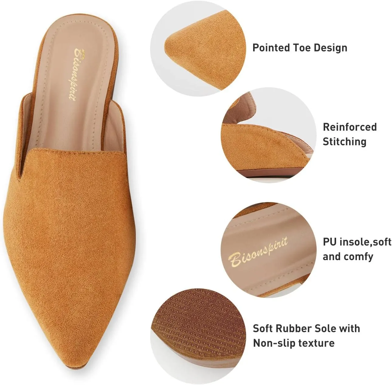 Mules for Women Flats Pointed Toe Slip On Slides Loafer Shoes