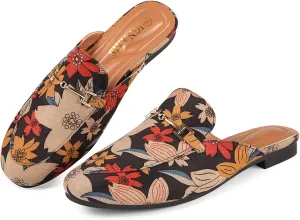 Mules for Women Flats Round Toe Womens Mules Buckle Slip on Slides Backless Loafer Shoes