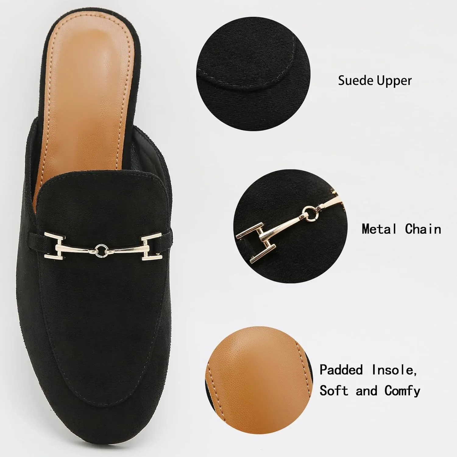 Mules for Women Flats Round Toe Womens Mules Buckle Slip on Slides Backless Loafer Shoes