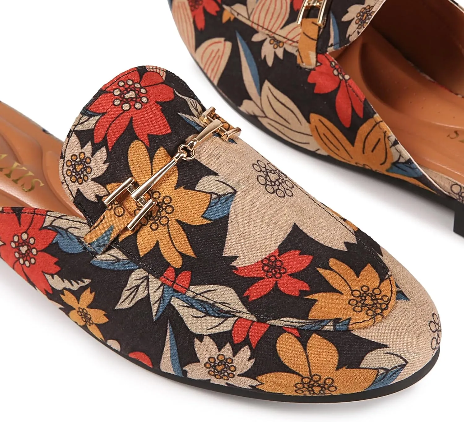 Mules for Women Flats Round Toe Womens Mules Buckle Slip on Slides Backless Loafer Shoes