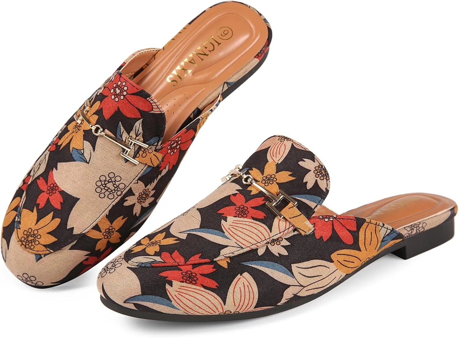 Mules for Women Flats Round Toe Womens Mules Buckle Slip on Slides Backless Loafer Shoes