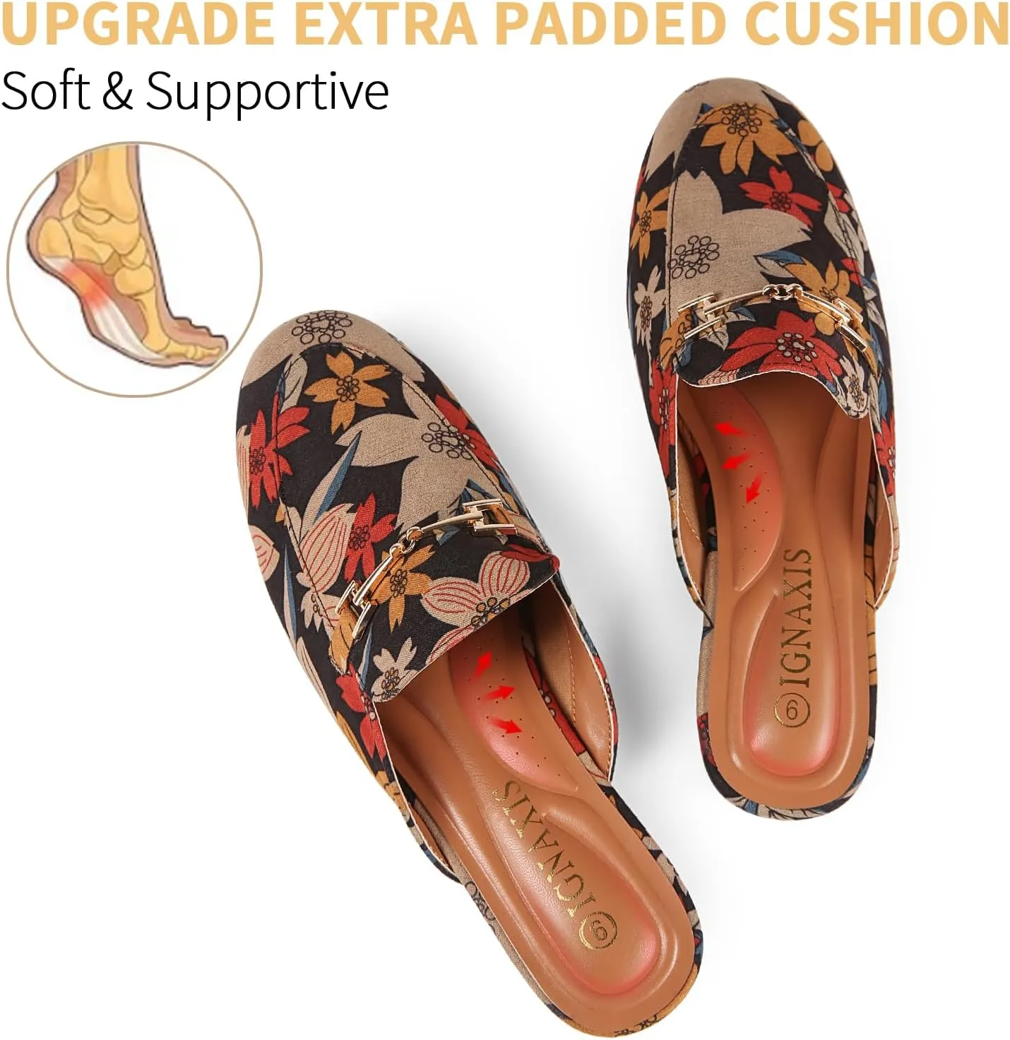 Mules for Women Flats Round Toe Womens Mules Buckle Slip on Slides Backless Loafer Shoes