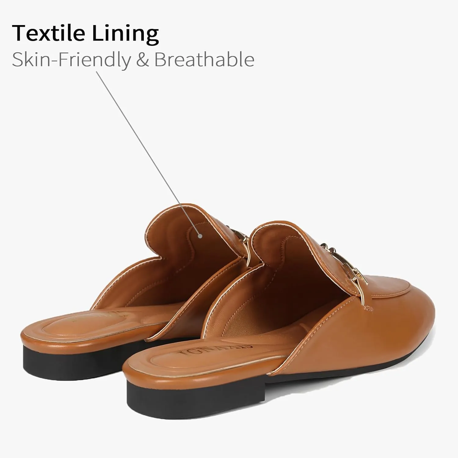 Mules for Women Flats Round Toe Womens Mules Buckle Slip on Slides Backless Loafer Shoes
