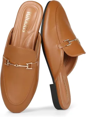 Mules for Women Flats Round Toe Womens Mules Buckle Slip on Slides Backless Loafer Shoes
