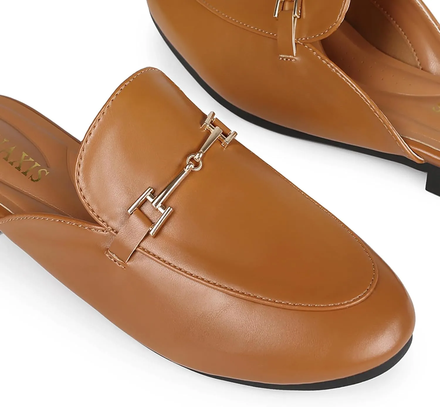 Mules for Women Flats Round Toe Womens Mules Buckle Slip on Slides Backless Loafer Shoes