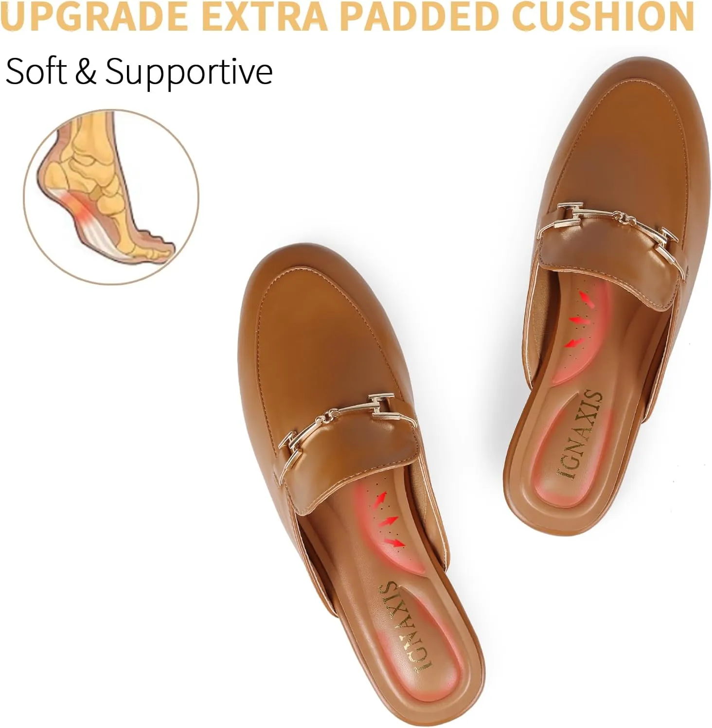 Mules for Women Flats Round Toe Womens Mules Buckle Slip on Slides Backless Loafer Shoes