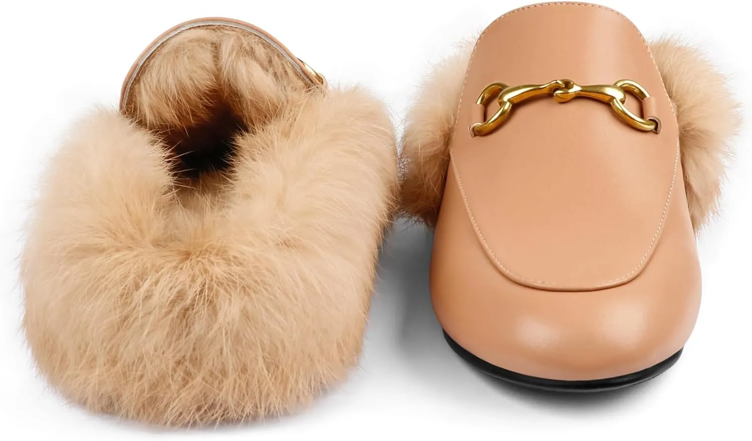 Mules for Women, Round Toe Backless Slip On Mule Flats Loafers Backless Faux Fur Slides Mules Shoes