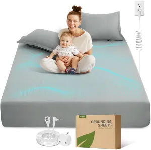 MURT Grounding Sheets Queen Size - 90% Organic Cotton   10% Silver Fiber, Grounded Conductive Bed Sheets for Better Sleep, Gifts for Women Men (Gray)