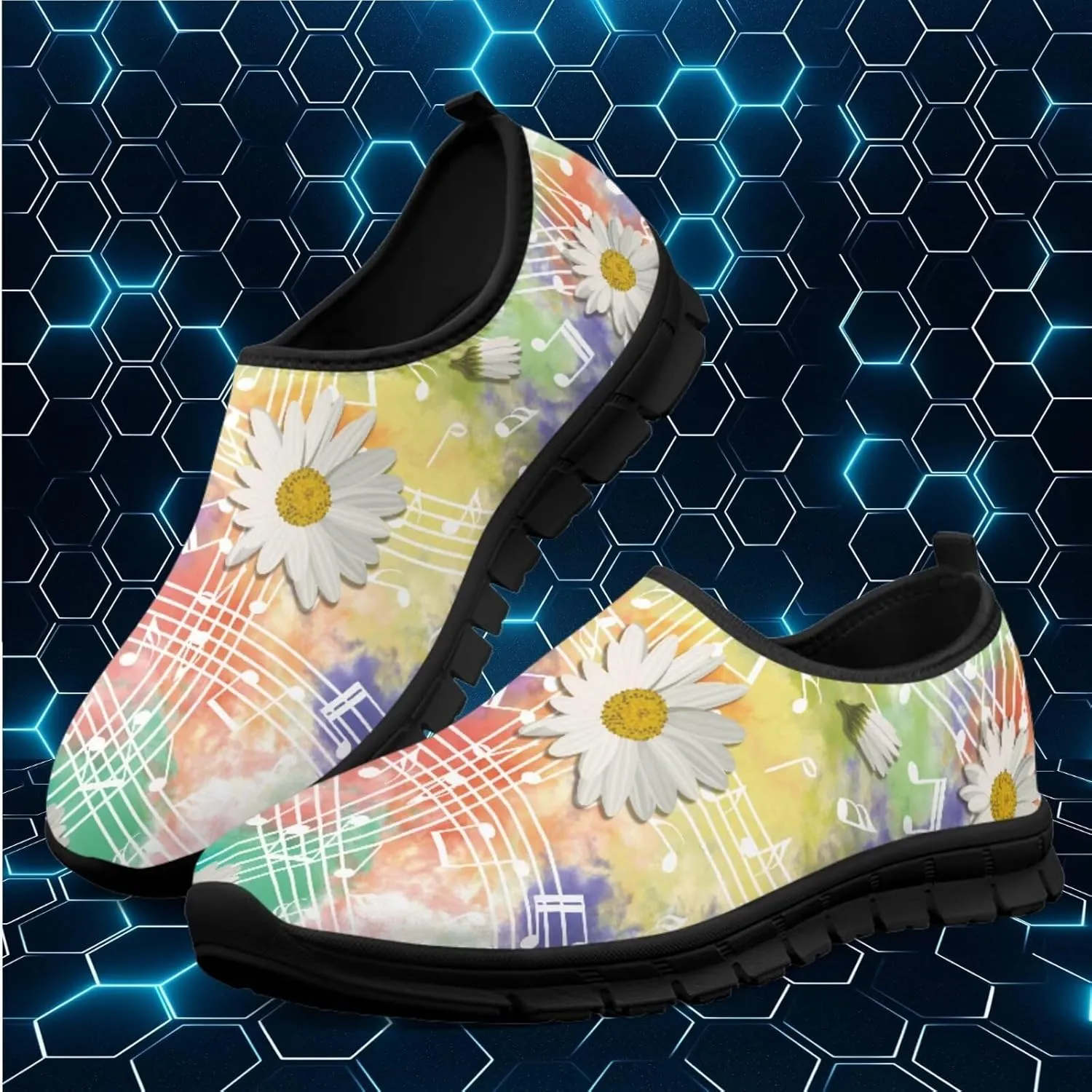 Music Walking Shoes for Women,Low Top Casual Sneaker Light Weight Road Running Shoes Breathable Teenis Workout Sneakers