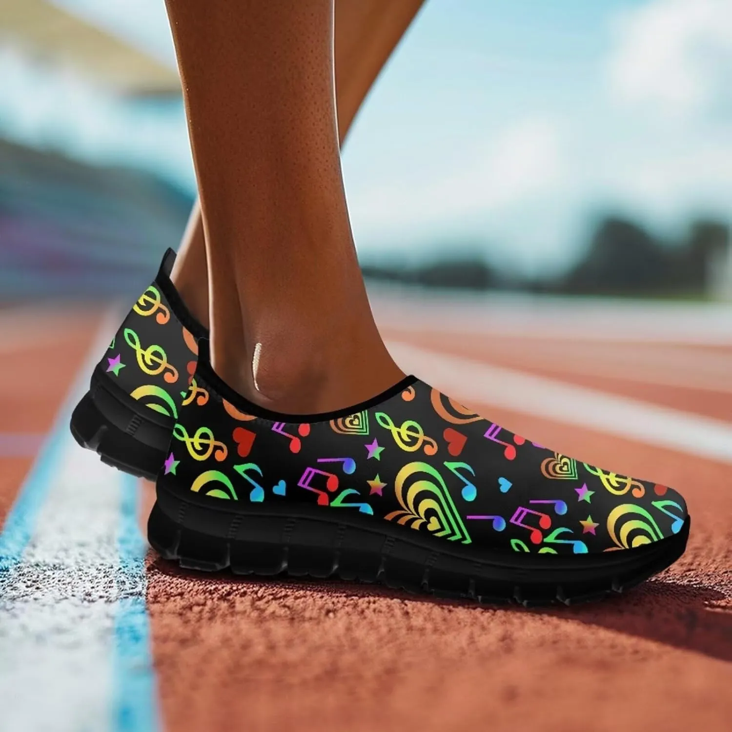 Music Walking Shoes for Women,Low Top Casual Sneaker Light Weight Road Running Shoes Breathable Teenis Workout Sneakers