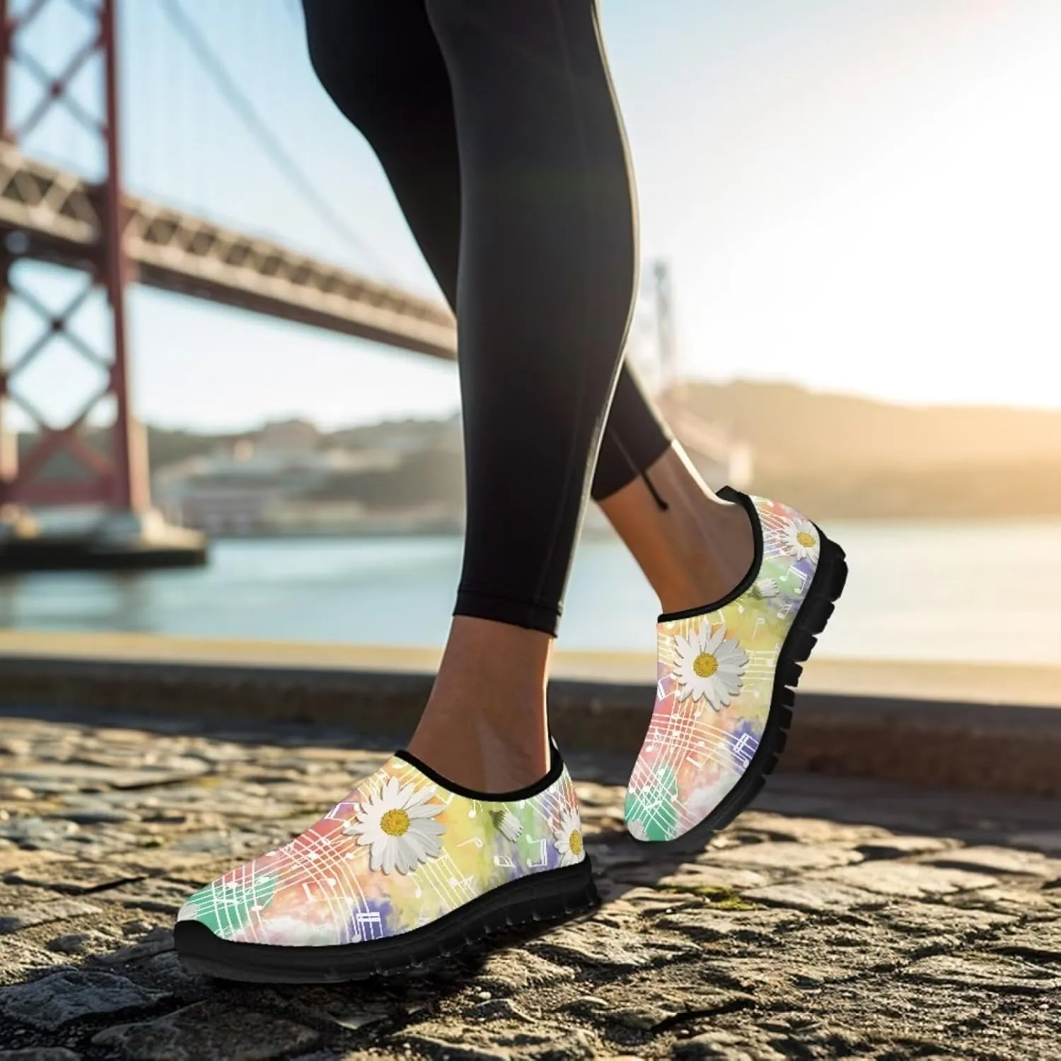 Music Walking Shoes for Women,Low Top Casual Sneaker Light Weight Road Running Shoes Breathable Teenis Workout Sneakers