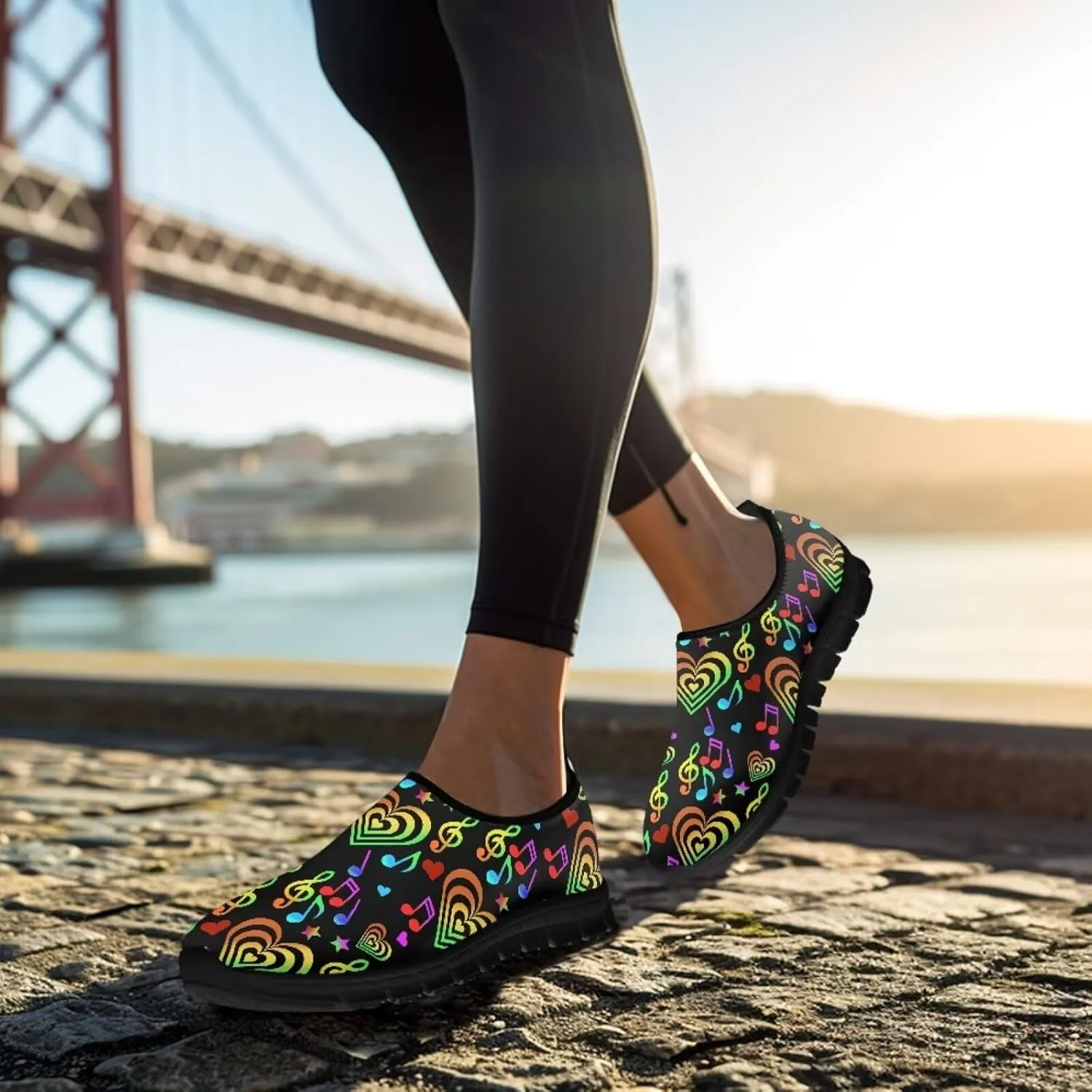 Music Walking Shoes for Women,Low Top Casual Sneaker Light Weight Road Running Shoes Breathable Teenis Workout Sneakers