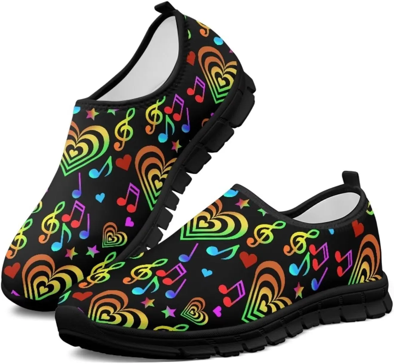Music Walking Shoes for Women,Low Top Casual Sneaker Light Weight Road Running Shoes Breathable Teenis Workout Sneakers