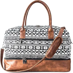MyMealivos Canvas Weekender Bag, Overnight Travel Carry On Duffel Tote with Shoe Pouch (black)