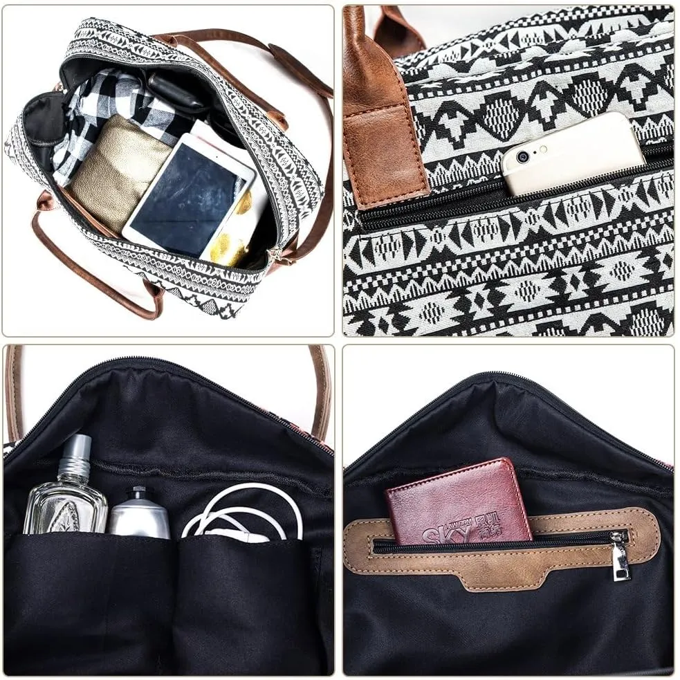 MyMealivos Canvas Weekender Bag, Overnight Travel Carry On Duffel Tote with Shoe Pouch (black)