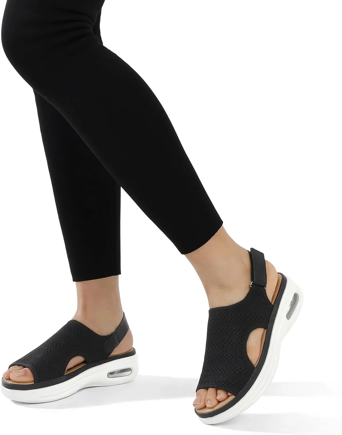 mysoft Women's Comfortable Air Cushion Support Walking Sandals Breathable Knit Slingback Platform Shoes