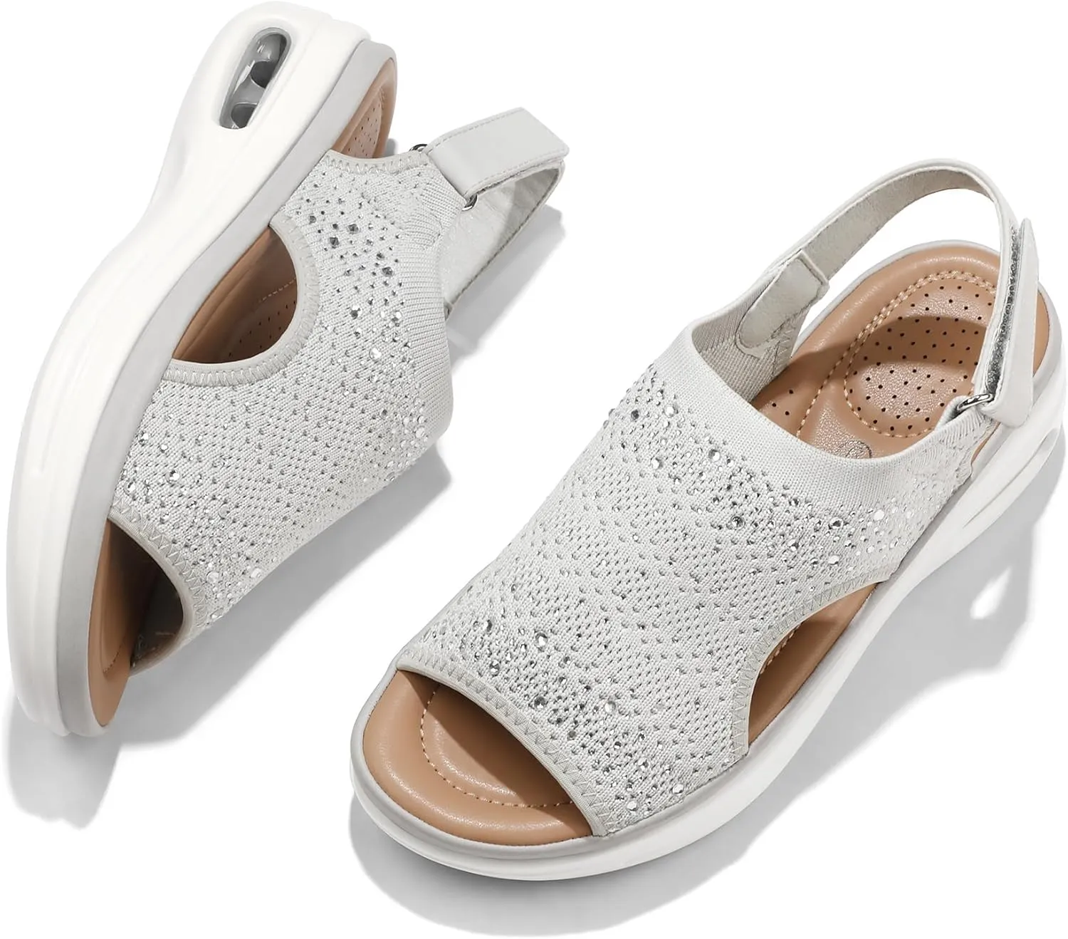 mysoft Women's Comfortable Air Cushion Support Walking Sandals Breathable Knit Slingback Platform Shoes