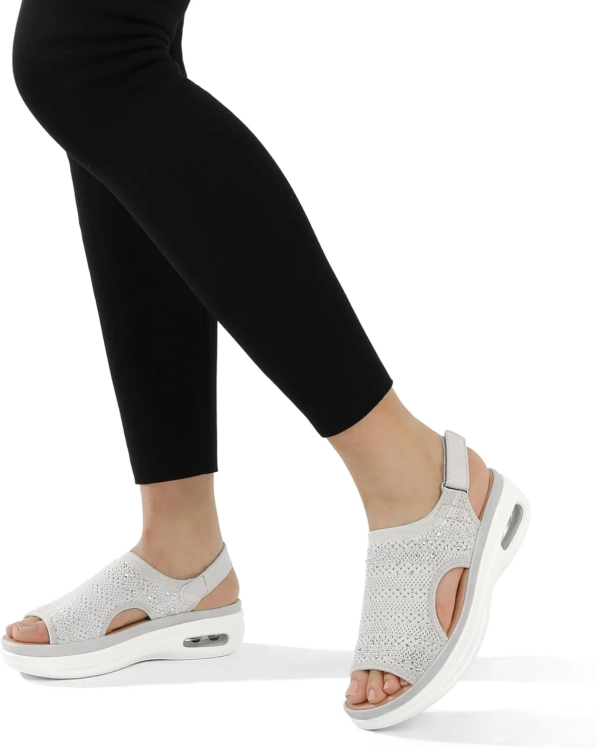 mysoft Women's Comfortable Air Cushion Support Walking Sandals Breathable Knit Slingback Platform Shoes
