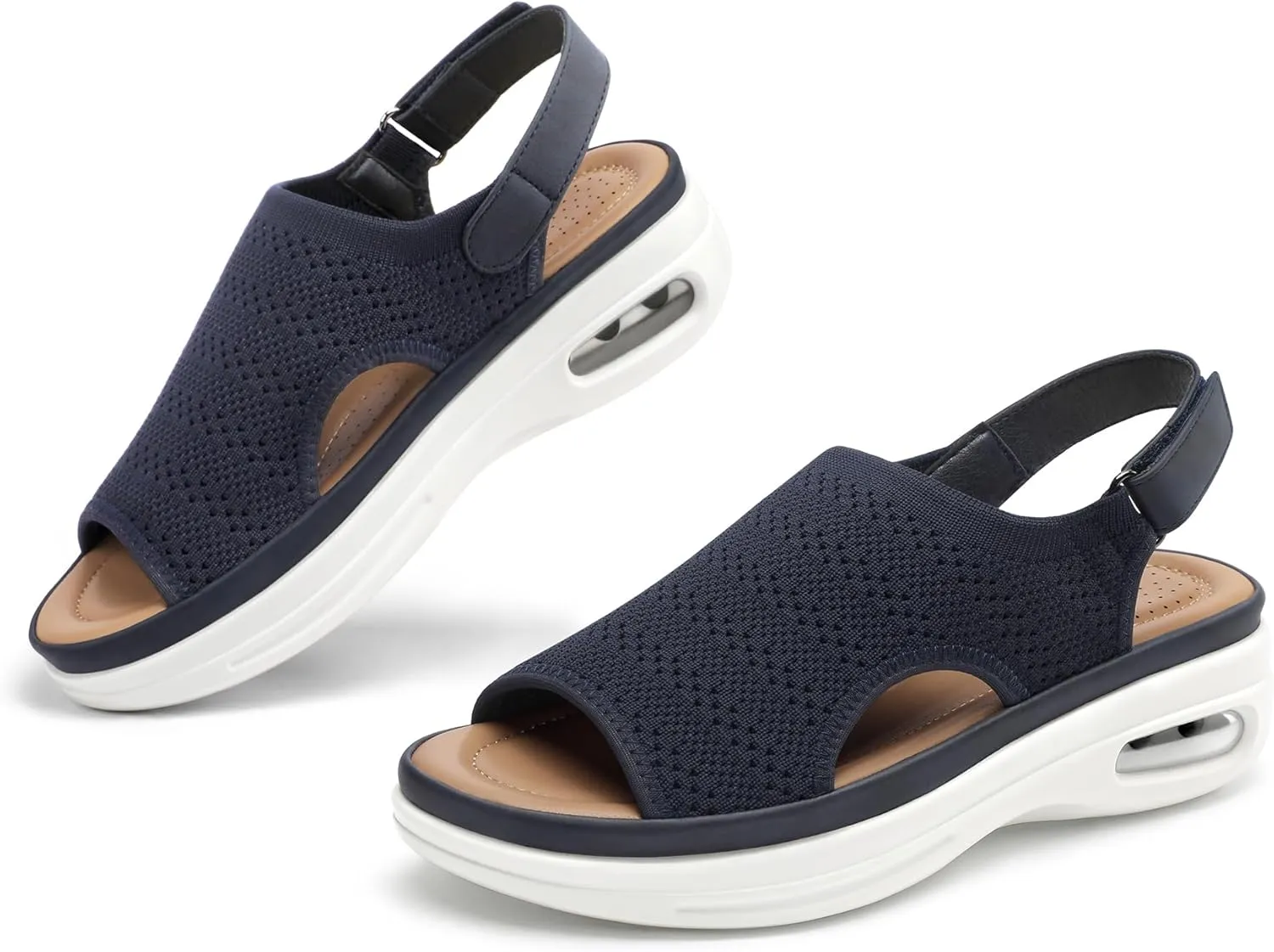 mysoft Women's Comfortable Air Cushion Support Walking Sandals Breathable Knit Slingback Platform Shoes