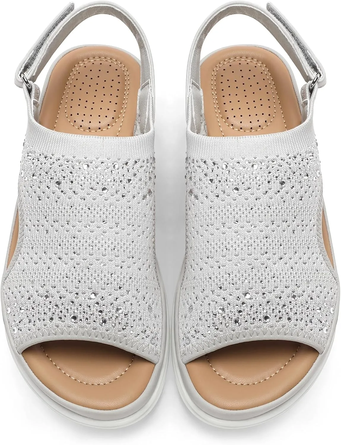 mysoft Women's Comfortable Air Cushion Support Walking Sandals Breathable Knit Slingback Platform Shoes