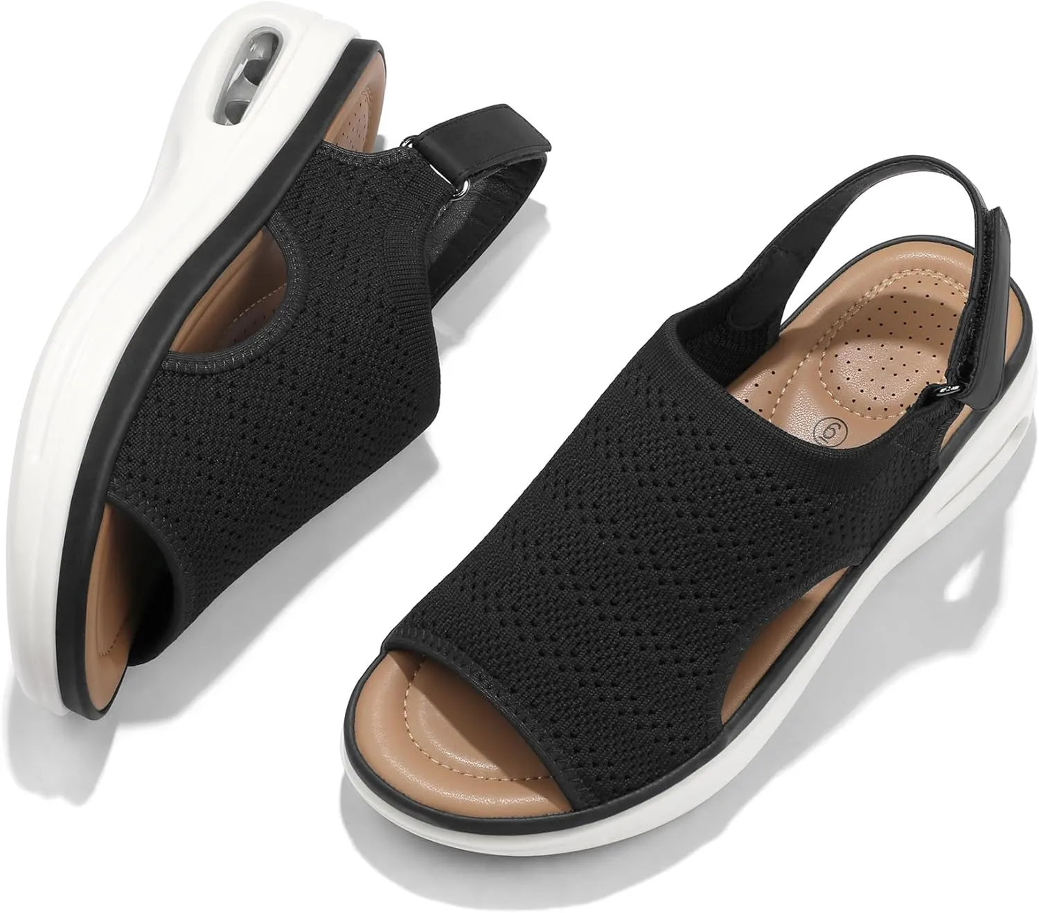 mysoft Women's Comfortable Air Cushion Support Walking Sandals Breathable Knit Slingback Platform Shoes