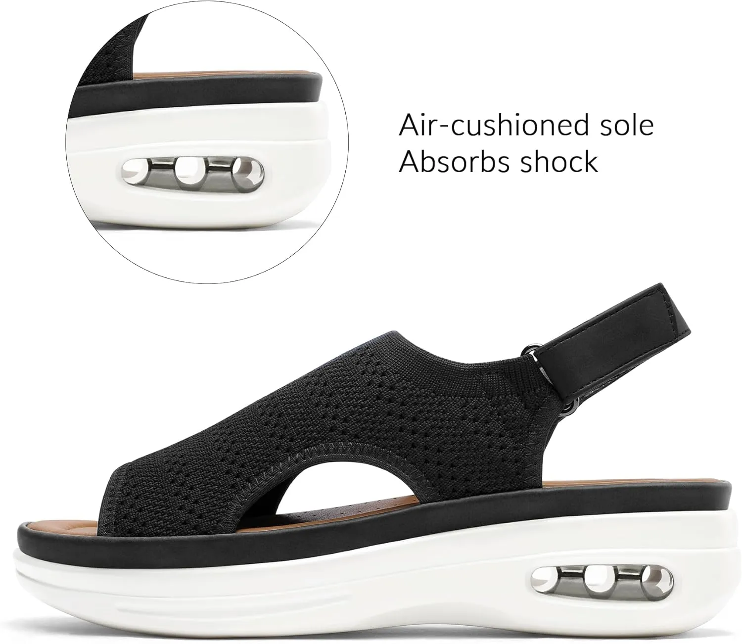 mysoft Women's Comfortable Air Cushion Support Walking Sandals Breathable Knit Slingback Platform Shoes