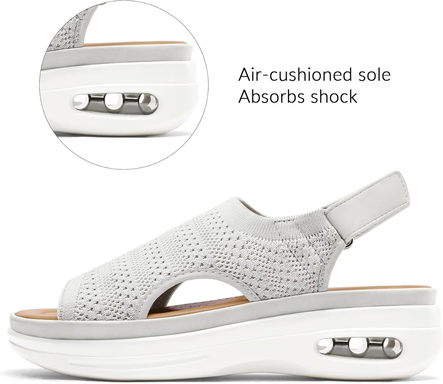 mysoft Women's Comfortable Air Cushion Support Walking Sandals Breathable Knit Slingback Platform Shoes