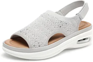 mysoft Women's Comfortable Air Cushion Support Walking Sandals Breathable Knit Slingback Platform Shoes