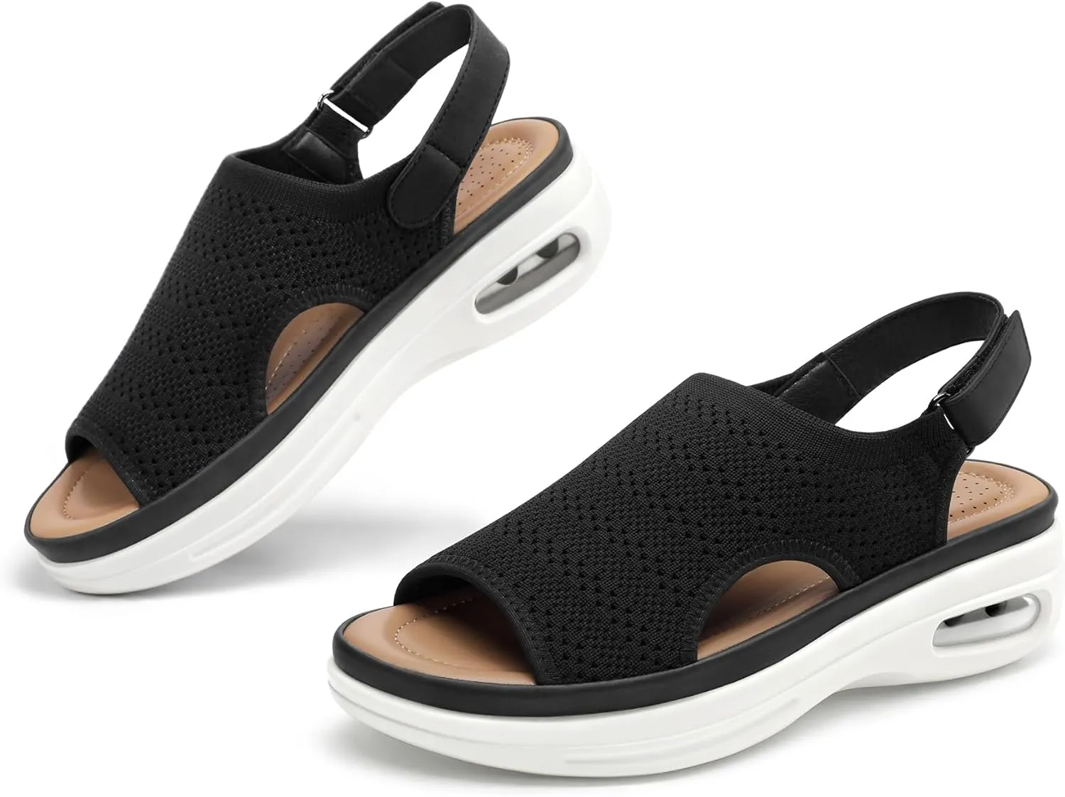 mysoft Women's Comfortable Air Cushion Support Walking Sandals Breathable Knit Slingback Platform Shoes