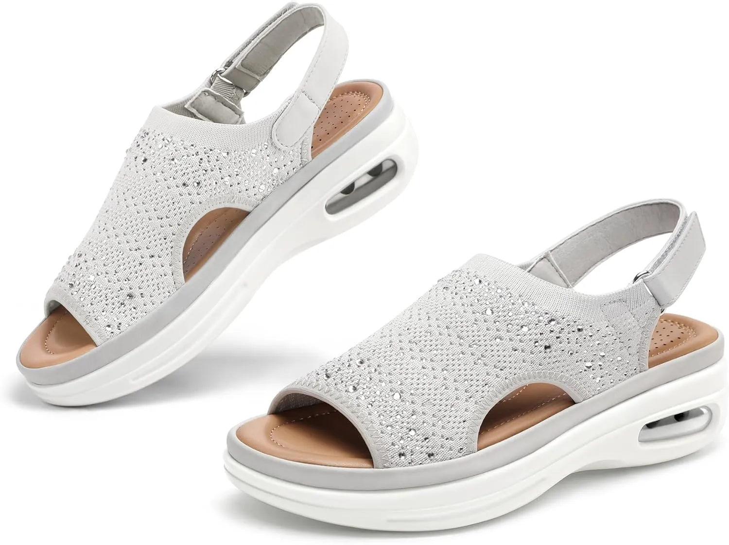mysoft Women's Comfortable Air Cushion Support Walking Sandals Breathable Knit Slingback Platform Shoes