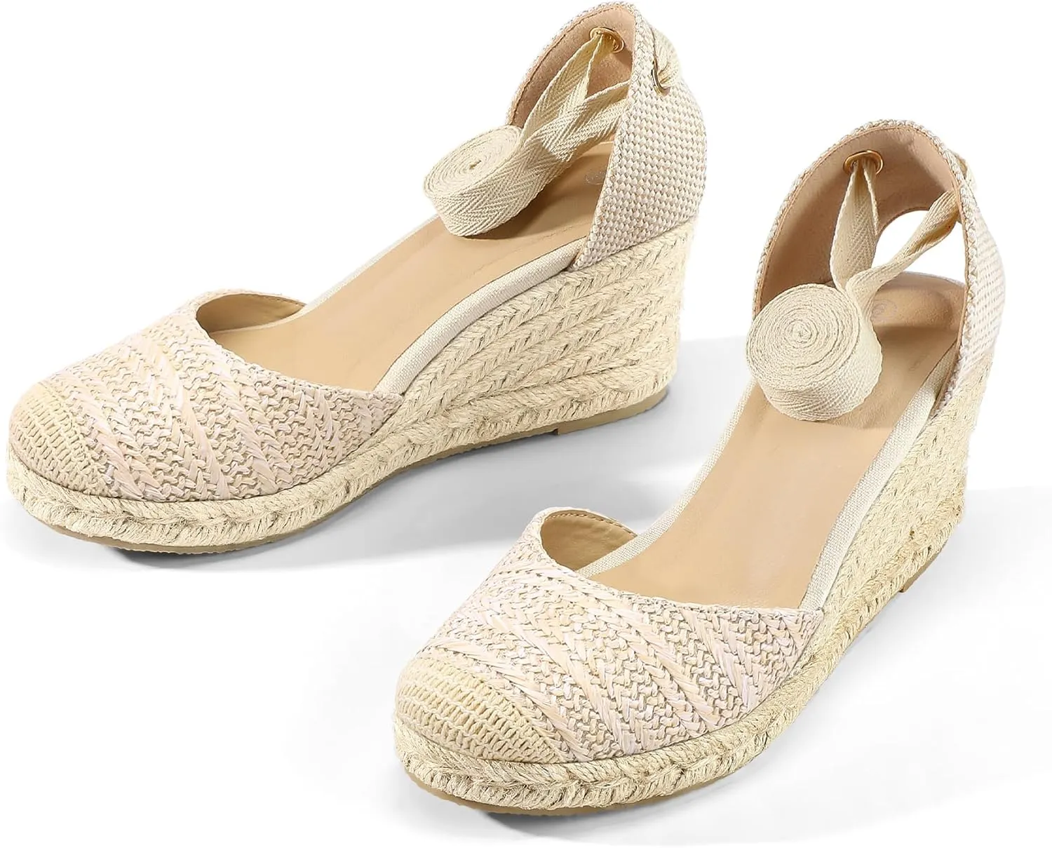 mysoft Women's Espadrille Platform Wedge Sandals Closed Toe Ankle Strap Lace up Summer Shoes