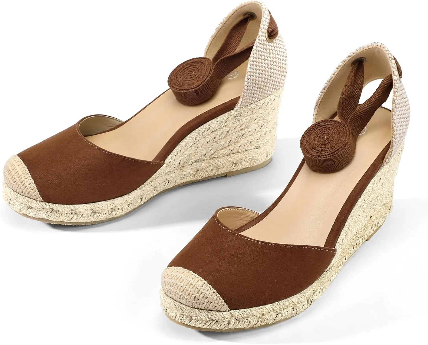 mysoft Women's Espadrille Platform Wedge Sandals Closed Toe Ankle Strap Lace up Summer Shoes