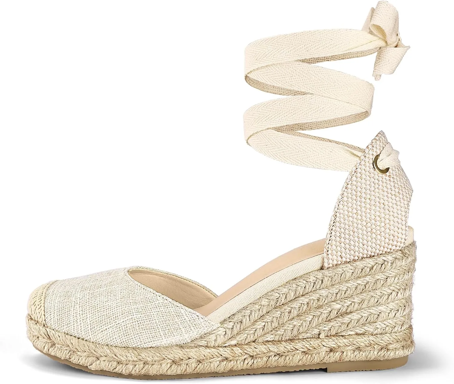 mysoft Women's Espadrille Platform Wedge Sandals Closed Toe Ankle Strap Lace up Summer Shoes