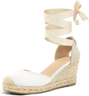 mysoft Women's Espadrille Platform Wedge Sandals Closed Toe Ankle Strap Lace up Summer Shoes