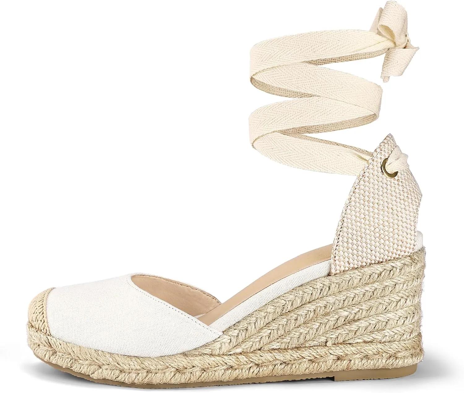 mysoft Women's Espadrille Platform Wedge Sandals Closed Toe Ankle Strap Lace up Summer Shoes