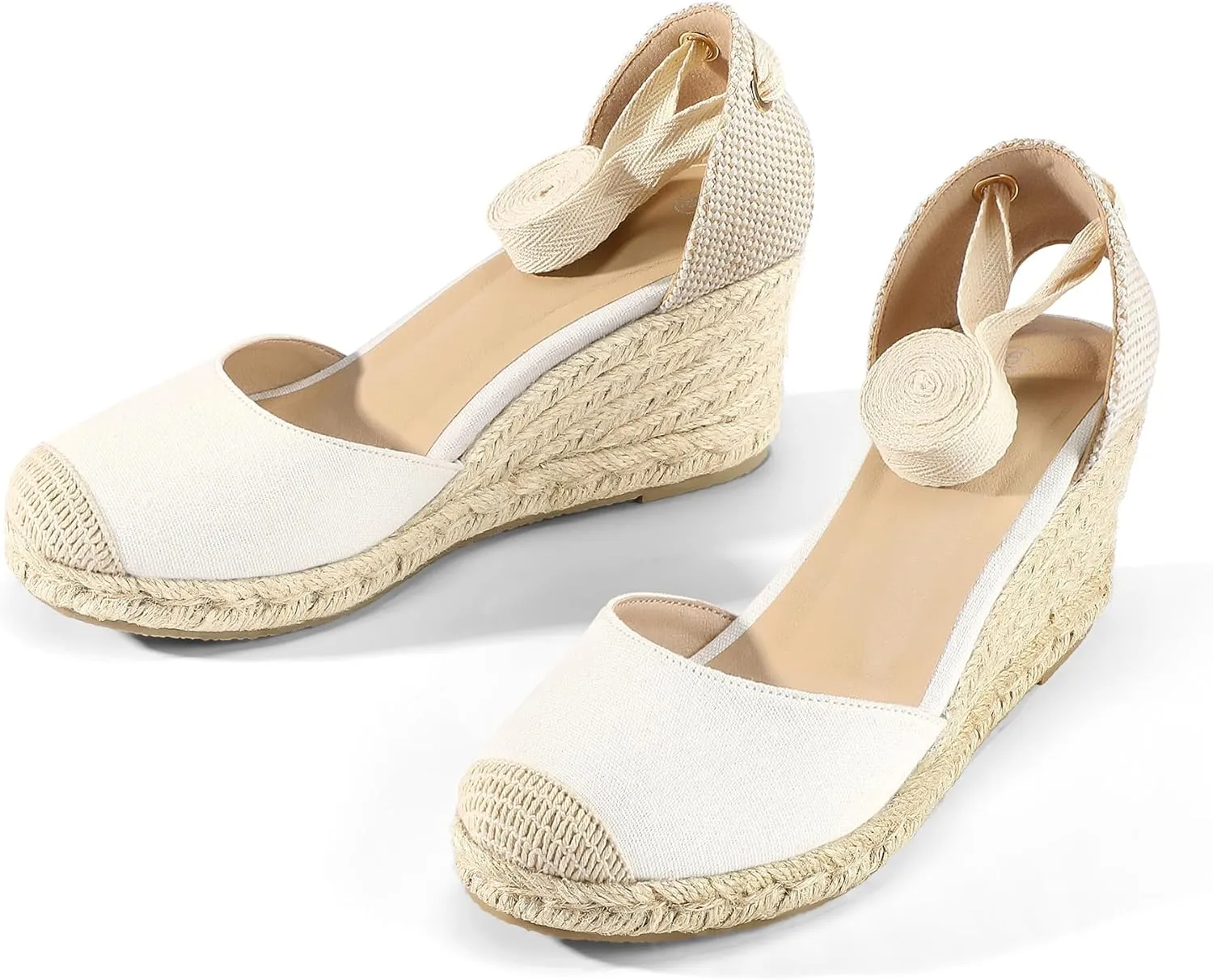 mysoft Women's Espadrille Platform Wedge Sandals Closed Toe Ankle Strap Lace up Summer Shoes