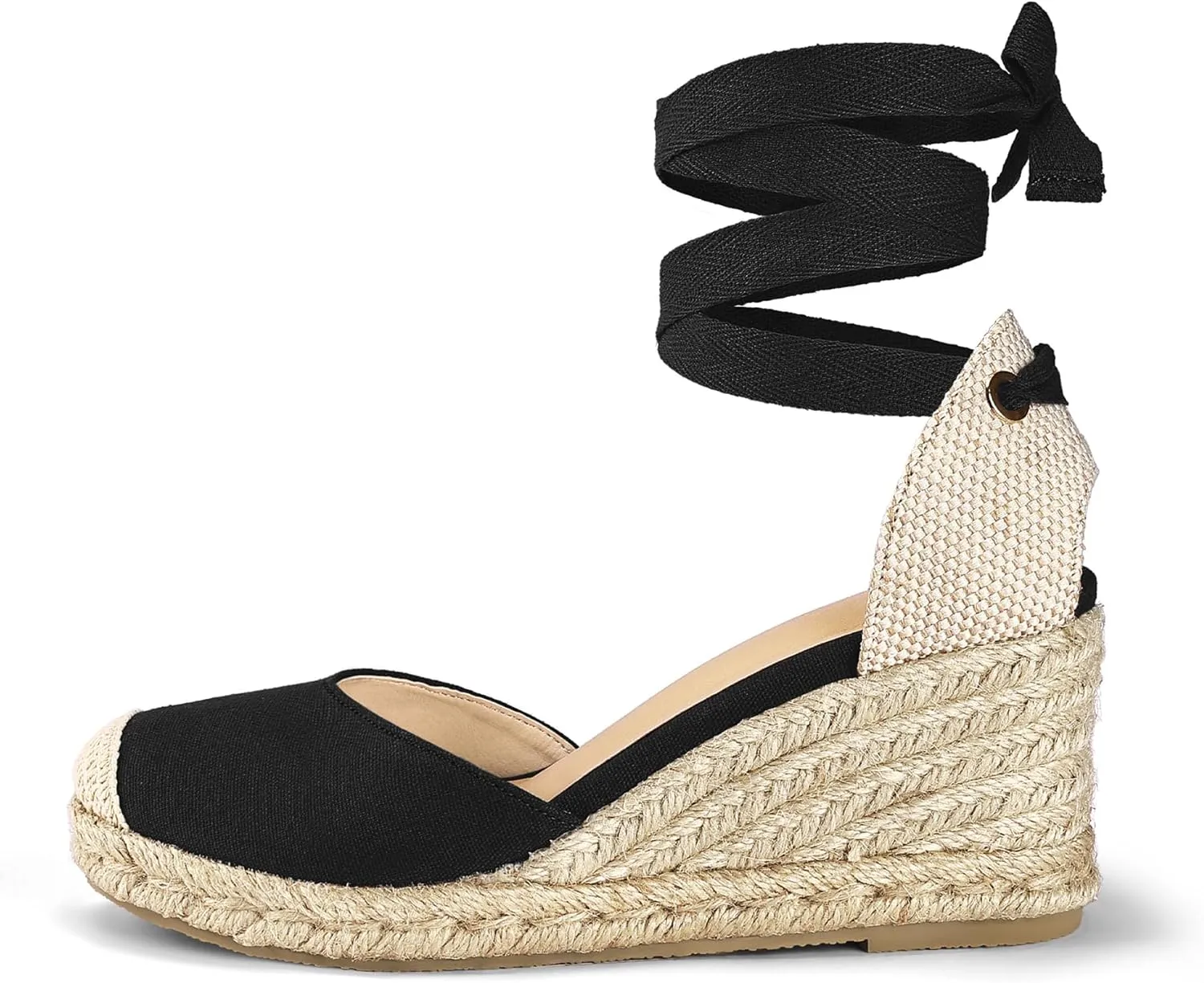 mysoft Women's Espadrille Platform Wedge Sandals Closed Toe Ankle Strap Lace up Summer Shoes