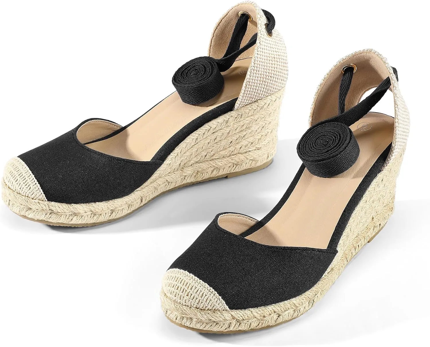 mysoft Women's Espadrille Platform Wedge Sandals Closed Toe Ankle Strap Lace up Summer Shoes