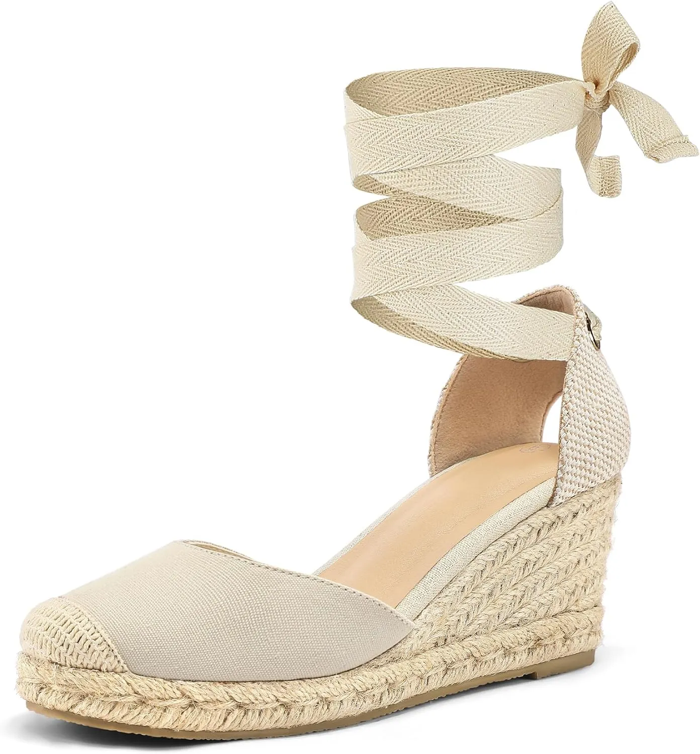 mysoft Women's Espadrille Platform Wedge Sandals Closed Toe Ankle Strap Lace up Summer Shoes