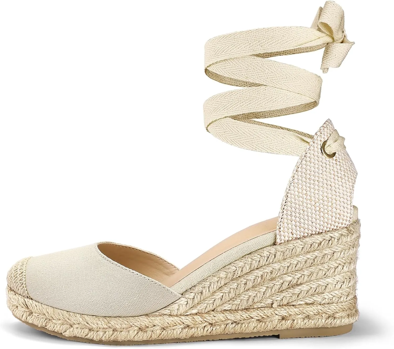 mysoft Women's Espadrille Platform Wedge Sandals Closed Toe Ankle Strap Lace up Summer Shoes