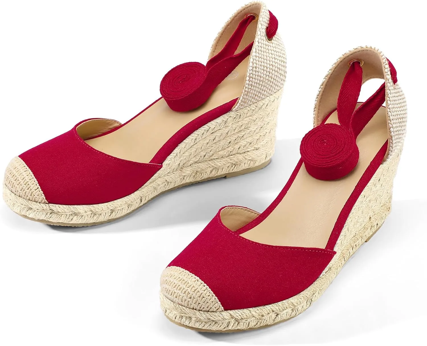 mysoft Women's Espadrille Platform Wedge Sandals Closed Toe Ankle Strap Lace up Summer Shoes