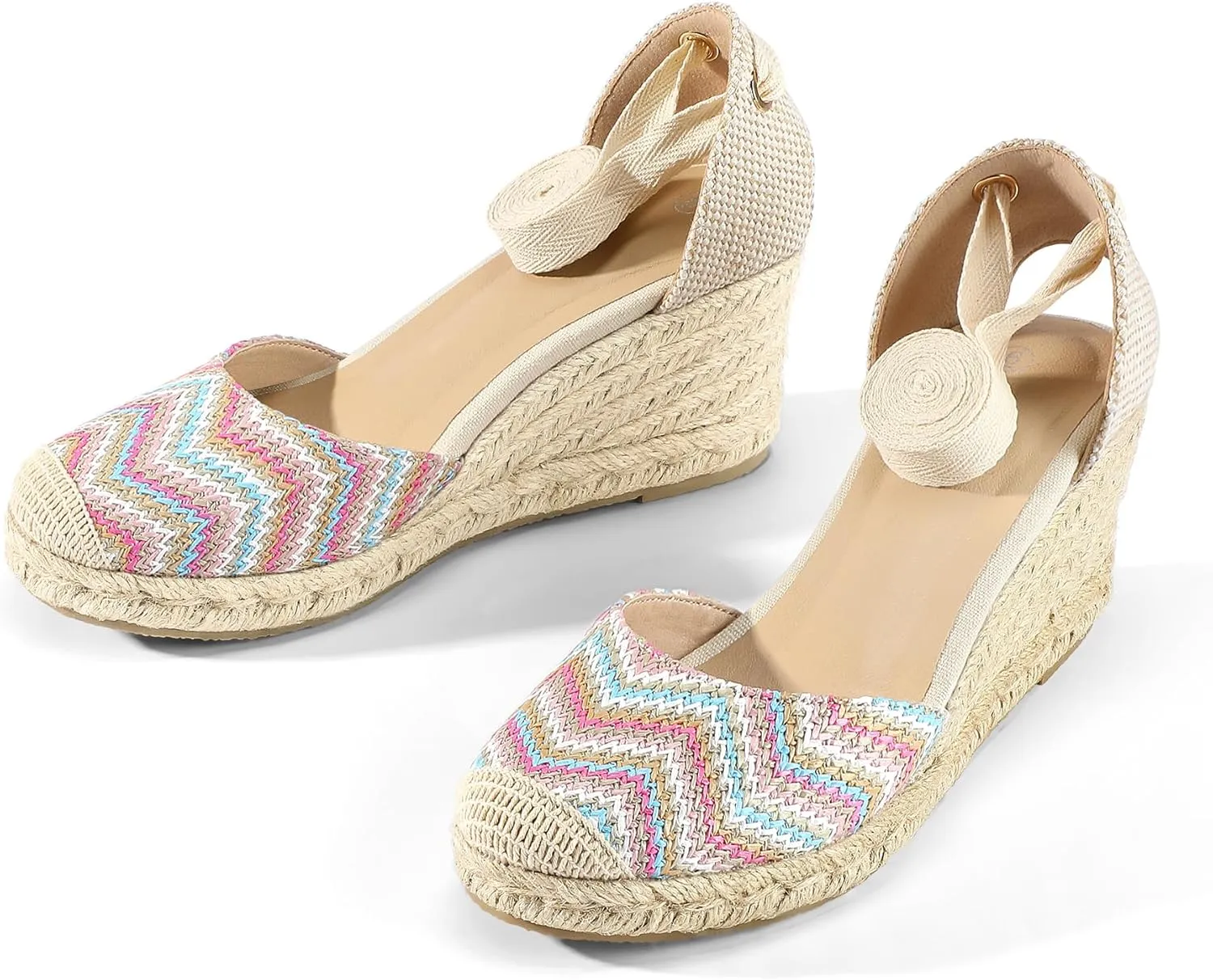 mysoft Women's Espadrille Platform Wedge Sandals Closed Toe Ankle Strap Lace up Summer Shoes