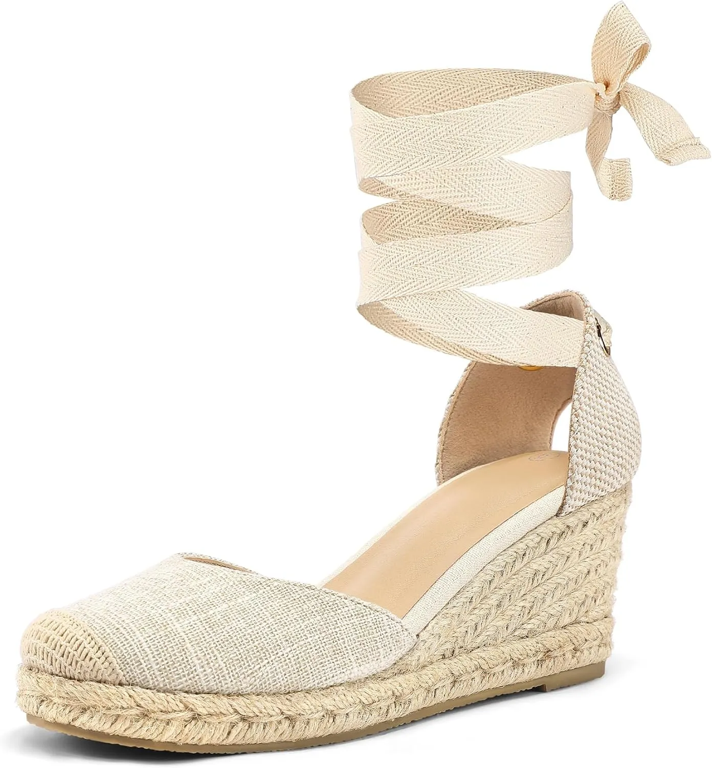 mysoft Women's Espadrille Platform Wedge Sandals Closed Toe Ankle Strap Lace up Summer Shoes