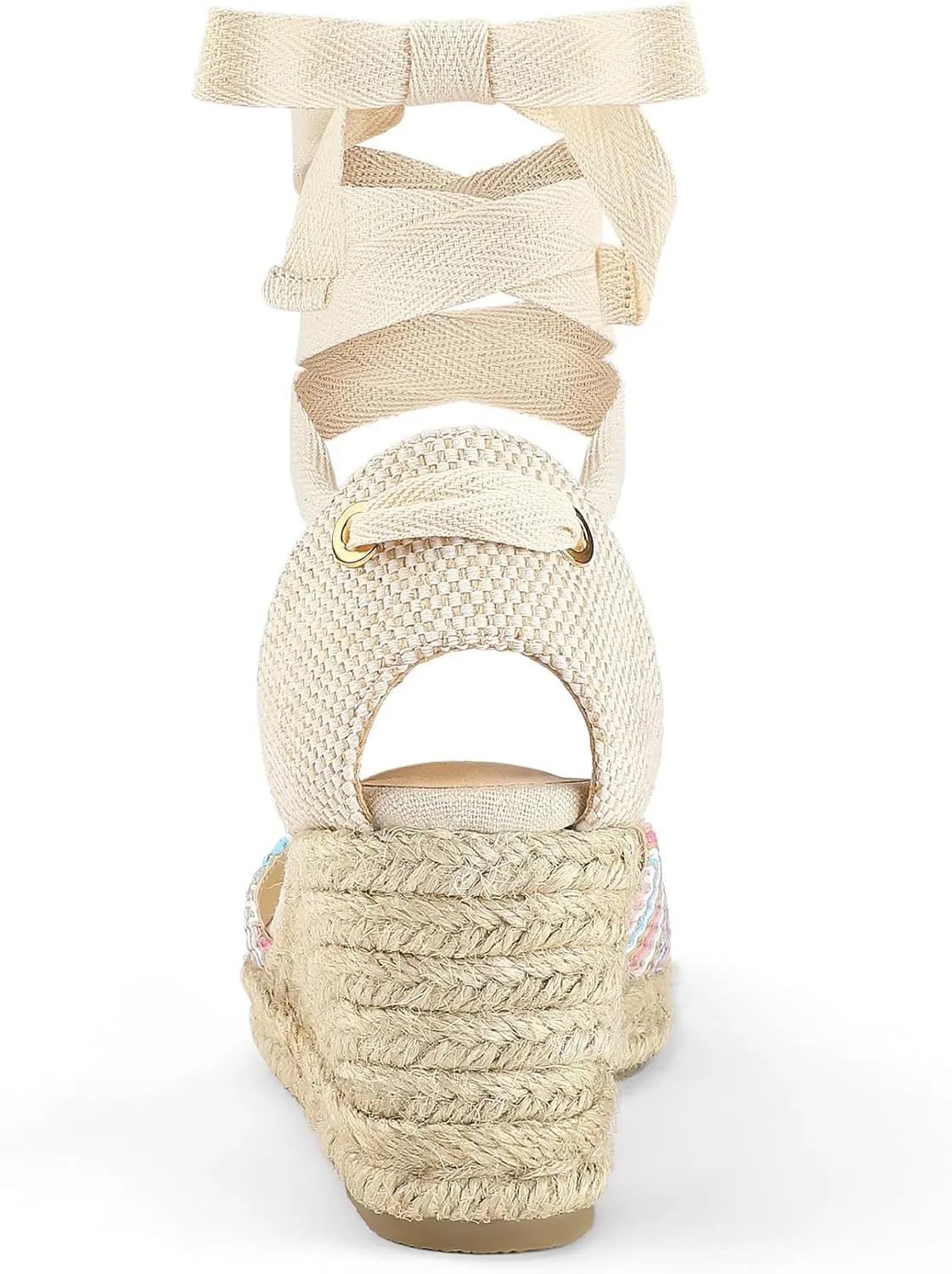 mysoft Women's Espadrille Platform Wedge Sandals Closed Toe Ankle Strap Lace up Summer Shoes