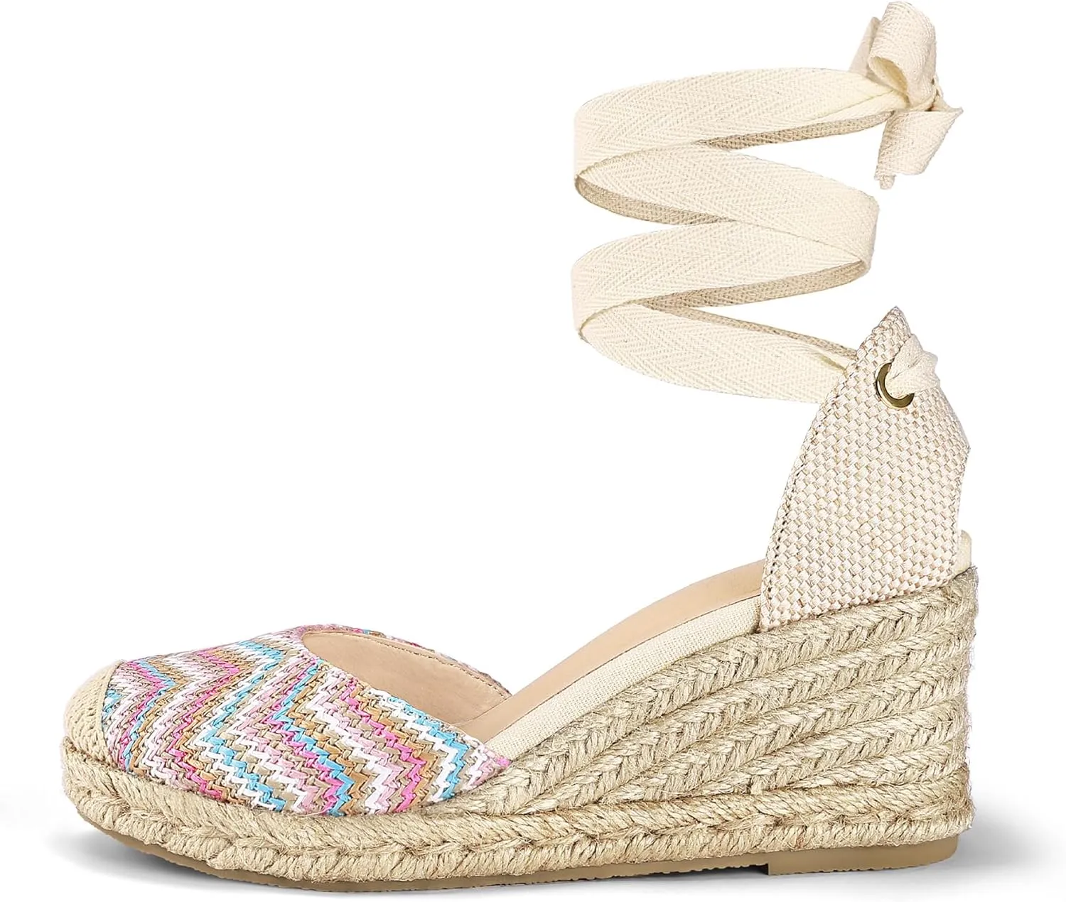 mysoft Women's Espadrille Platform Wedge Sandals Closed Toe Ankle Strap Lace up Summer Shoes