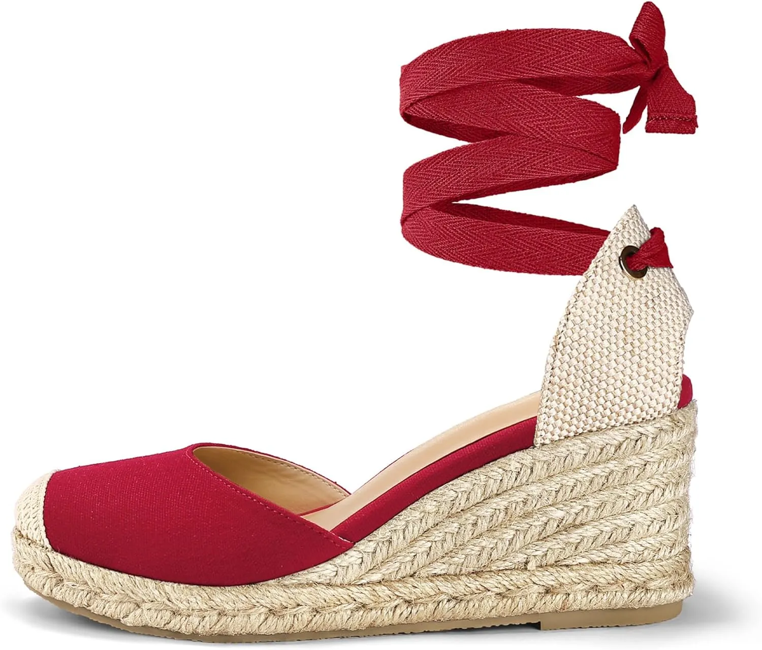 mysoft Women's Espadrille Platform Wedge Sandals Closed Toe Ankle Strap Lace up Summer Shoes