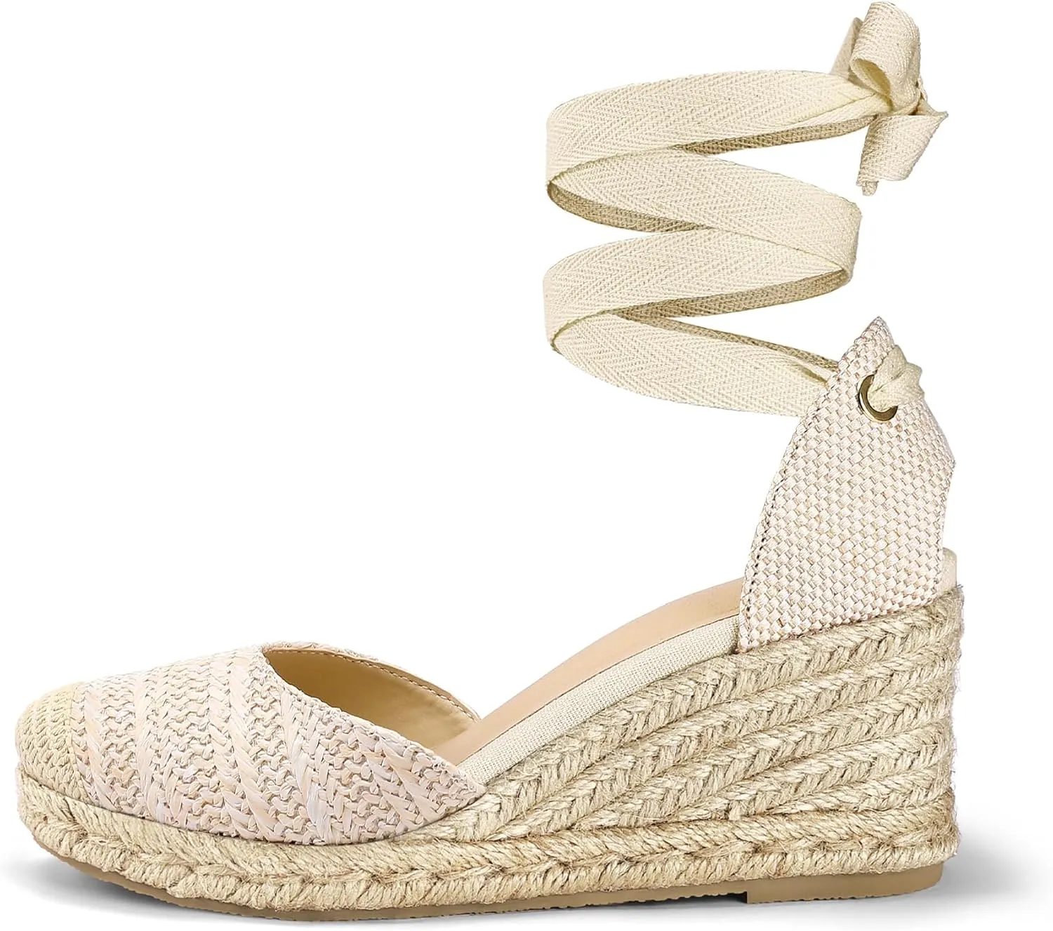 mysoft Women's Espadrille Platform Wedge Sandals Closed Toe Ankle Strap Lace up Summer Shoes