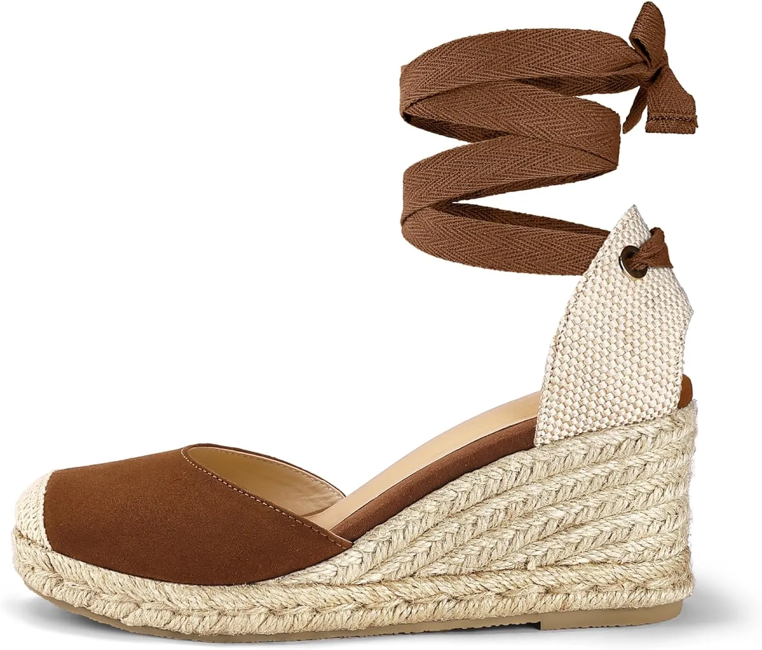 mysoft Women's Espadrille Platform Wedge Sandals Closed Toe Ankle Strap Lace up Summer Shoes