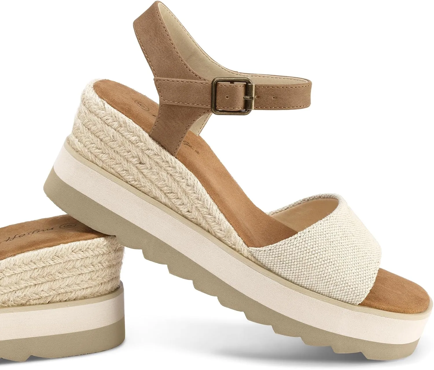 mysoft Womens Espadrille Wedge Sandals Open Toe Ankle Strap Buckle Platform Shoes
